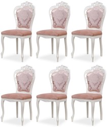 Casa Padrino luxury baroque dining chair set of 6 with elegant pattern pink / white - Baroque style kitchen chairs - Magnificent luxury dining room furniture in baroque style
