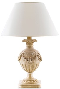 Prunkvolle Luxus Barock Massivholz Tischleuchte mit Lampenschirm Antik Beige Weiß