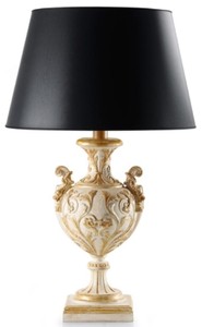 Prunkvolle Luxus Barock Massivholz Tischleuchte mit Lampenschirm Antik Cremeweiß Antik Gold Schwarz