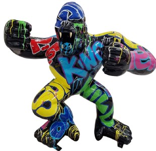 Luxus XXL Deko Skulptur Figur Gorilla Affe Schwarz Mehrfarbig