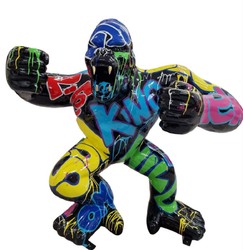 Luxus XXL Deko Skulptur Figur Gorilla Affe Schwarz Mehrfarbig