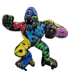 Luxus Deko Skulptur Figur Gorilla Affe Schwarz Mehrfarbig