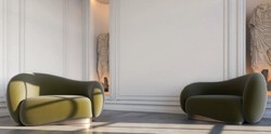 Casa Padrino luxury velvet armchair right side green / brass 110 x 105 x H. 78 cm - Living room armchair - Hotel armchair - Living room furniture - Hotel furniture - Luxury furniture