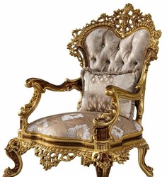 Casa Padrino luxury baroque armchair gray pattern / brown / gold - Magnificent living room armchair with rhinestones - Luxury living room furniture in baroque style - Baroque furniture
