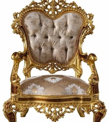 Casa Padrino luxury baroque armchair gray pattern / brown / gold - Magnificent living room armchair with rhinestones - Luxury living room furniture in baroque style - Baroque furniture