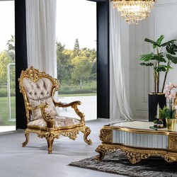 Casa Padrino luxury baroque armchair gray pattern / brown / gold - Magnificent living room armchair with rhinestones - Luxury living room furniture in baroque style - Baroque furniture