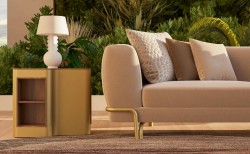 Luxus Wohnzimmer Hotel Sofa Hellbraun Messing