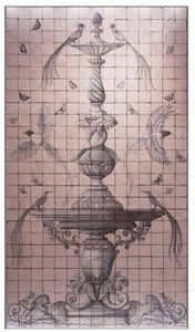 Casa Padrino luxury baroque decoration wall painting fountain & birds pink / gray 155 x H. 280 cm - Handmade & hand painted natural stone mosaic tiles - Baroque wall decoration