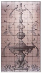 Casa Padrino luxury baroque decoration wall painting fountain & birds pink / gray 155 x H. 280 cm - Handmade & hand painted natural stone mosaic tiles - Baroque wall decoration