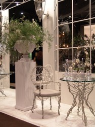 Casa Padrino luxury Art Nouveau garden chair gray 60 x 60 x H. 100 cm - Hand forged dining room chair with armrests and seat cushion - Luxury Art Nouveau garden & dining room furniture
