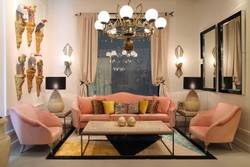 Casa Padrino fauteuil Art Déco de luxe rose / gris 85 x 85 x H. 88 cm - Fauteuil de salon - Fauteuil d'hôtel - Meubles de salon - Meubles d'hôtel - Meubles Art Déco de Luxe
