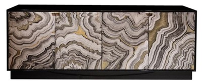Luxus Massivholz Sideboard mit 4 Türen Schwarz Grau Gold
