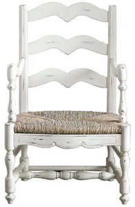 Casa Padrino luxury country style shabby chic dining room chair with armrests antique white / natural 55 x 50 x H. 90 cm - Luxury dining room furniture in country style