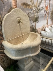 Casa Padrino Luxury Baroque Wall Fountain Gray 85 x 58.5 x H. 146 cm - Magnificent Baroque Style Ceramic Fountain - Baroque Garden Fountain - Baroque Decoration Accessories