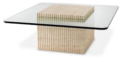 Casa Padrino tavolo da salotto di lusso in travertino beige 90 x 90 x A. 35 cm - Tavolo in pietra naturale con piano in vetro - Mobili soggiorno - Mobili di lusso - Arredamento di lusso