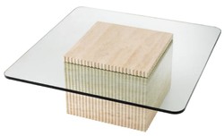 Casa Padrino tavolo da salotto di lusso in travertino beige 90 x 90 x A. 35 cm - Tavolo in pietra naturale con piano in vetro - Mobili soggiorno - Mobili di lusso - Arredamento di lusso