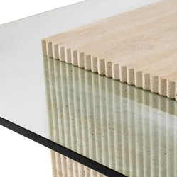 Casa Padrino tavolo da salotto di lusso in travertino beige 90 x 90 x A. 35 cm - Tavolo in pietra naturale con piano in vetro - Mobili soggiorno - Mobili di lusso - Arredamento di lusso