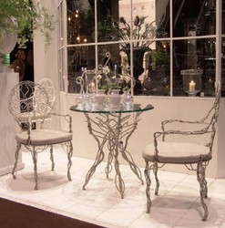 Casa Padrino luxury Art Nouveau wrought iron garden furniture set gray - 1 Round garden table with glass top & 2 garden chairs with armrests and seat cushions - Catering & garden furniture