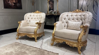 Casa Padrino Luxus Barock Sessel Gold mit Muster - Prunkvoller Wohnzimmer Sessel