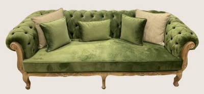 Casa Padrino sofá barroco Chesterfield de lujo de terciopelo verde / natural - Magnífico sofá de salón - Muebles de salón estilo barroco - Muebles de lujo estilo barroco - Muebles barrocos
