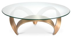 Casa Padrino luxury coffee table vintage brass Ø 110 x H. 36.5 cm - Round aluminum living room table with glass top - Living room furniture - Hotel furniture - Luxury furniture - Luxury collection