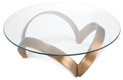 Casa Padrino luxury coffee table vintage brass Ø 110 x H. 36.5 cm - Round aluminum living room table with glass top - Living room furniture - Hotel furniture - Luxury furniture - Luxury collection