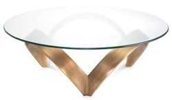 Casa Padrino luxury coffee table vintage brass Ø 110 x H. 36.5 cm - Round aluminum living room table with glass top - Living room furniture - Hotel furniture - Luxury furniture - Luxury collection