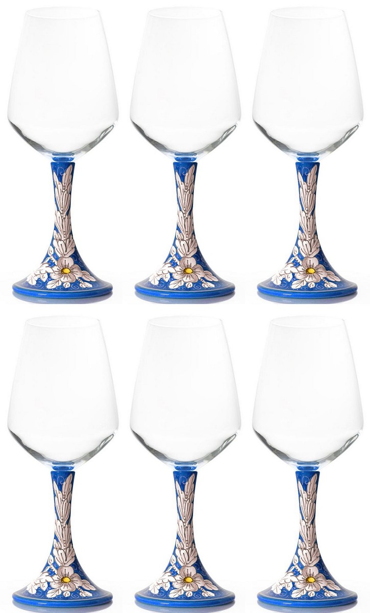 Casa Padrino ensemble de 6 verres à vin en céramique de luxe bleu / multicolore H. 23,5 cm - Verres à vin faits et peints à la main - Accessoires hôtels et restaurants - Fabriqué en Italie Casa Padrino ensemble de 6 verres à vin en céramique de luxe bleu / multicolore H. 23,5 cm - Verres à vin faits et peints à la main - Accessoires hôtels et restaurants - Fabriqué en Italie
