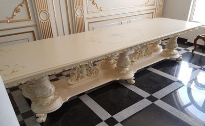 Casa Padrino table à manger baroque de luxe ivoire / multicolore / or - Immense table de salle à manger en bois massif de style baroque - Meubles de salle à manger baroques - Fabriqué en Italie