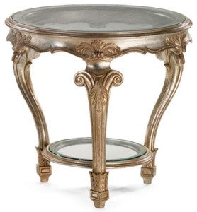 Prunkvoller Luxus Barock Massivholz Beistelltisch mit Glasplatten Antik Silber