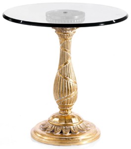 Prunkvoller Luxus Barock Massivholz Beistelltisch mit Glasplatte Antik Gold