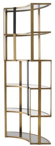 Casa Padrino Luxus Regalschrank Messing / Schwarz / Grau 115 x 37 x H. 240 cm - Gebogener Metall Schrank mit 6 Glasregalen - Wohnzimmer Möbel - Hotel Möbel - Luxus Möbel - Luxus Qualität