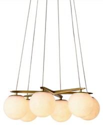 Casa Padrino lustre de luxe laiton antique / albâtre Ø 60 x H. 17 cm - Lustre de salon réglable en hauteur avec abat jour ronds en albâtre - Qualité de luxe