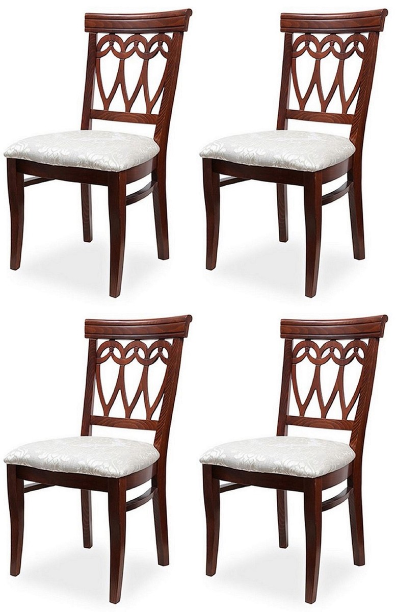 Casa Padrino conjunto de 4 sillas de comedor Biedermeier crema / marrón oscuro 50 x 56 x A. 96 cm - Sillas de cocina de madera maciza - Muebles de Comedor de Madera Maciza Biedermeier Casa Padrino conjunto de 4 sillas de comedor Biedermeier crema / marrón oscuro 50 x 56 x A. 96 cm - Sillas de cocina de madera maciza - Muebles de Comedor de Madera Maciza Biedermeier