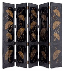 Casa Padrino séparateur de pièce de luxe noir / or 220 x 3 x H. 182 cm - Paravent pliable en bois massif de style chinois - Meubles de chambre - Meubles d'hôtel - Meubles de luxe