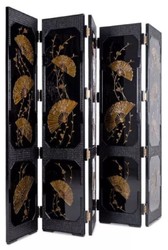 Casa Padrino séparateur de pièce de luxe noir / or 220 x 3 x H. 182 cm - Paravent pliable en bois massif de style chinois - Meubles de chambre - Meubles d'hôtel - Meubles de luxe