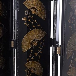 Casa Padrino séparateur de pièce de luxe noir / or 220 x 3 x H. 182 cm - Paravent pliable en bois massif de style chinois - Meubles de chambre - Meubles d'hôtel - Meubles de luxe