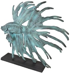 Casa Padrino scultura decorativa di lusso in alluminio pesce combattente siamese turchese / nero 55 x 11,5 x A. 52,5 cm - Figura in alluminio con base in legno - Decorazione soggiorno e scrivania
