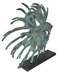 Casa Padrino scultura decorativa di lusso in alluminio pesce combattente siamese turchese / nero 55 x 11,5 x A. 52,5 cm - Figura in alluminio con base in legno - Decorazione soggiorno e scrivania