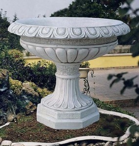 Casa Padrino maceta barroco de lujo gris Ø 90 x A. 80 cm - Maceta redondo de estilo barroco hecho a mano con grava de mármol de Carrara - Decoración de jardín barroco - Hecho en Italia