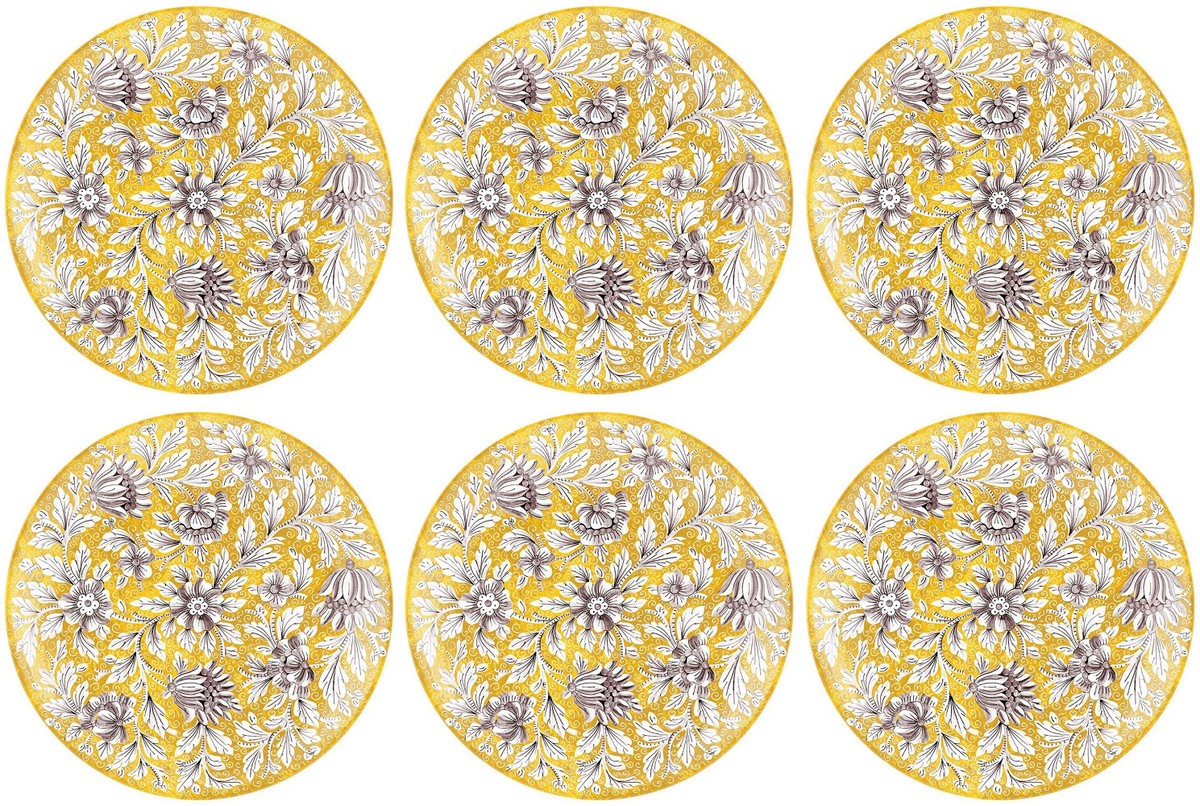 Luxus Keramik Teller Essteller 6er Set Gelb Mehrfarbig Luxus Keramik Teller Essteller 6er Set Gelb Mehrfarbig