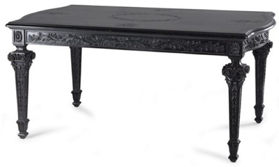 Casa Padrino table à manger baroque de luxe noir - Table de salle à manger rectangulaire en bois massif de style baroque - Meubles de salle à manger baroques - Qualité de luxe - Fabriqué en Italie