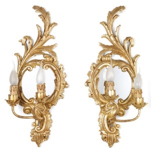 Casa Padrino ensemble d'appliques doubles baroques de luxe or antique 27 x 15 x H. 59 cm - Magnifiques appliques de style baroque avec petit miroir - Luminaires baroques - Fabriquée en Italie