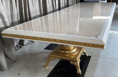 Casa Padrino Luxus Barock Esstisch Creme / Weiß / Gold 700 cm - Riesiger Massivholz Esszimmertisch - Esszimmer Möbel im Barockstil - Barock Möbel - Barock Einrichtung - Edel & Prunkvoll