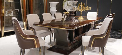 Casa Padrino Luxus Esszimmer Set Grau / Braun / Gold - 1 Esstisch & 10 Esszimmerstühle - Luxus Esszimmer Möbel - Luxus Qualität