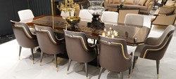 Luxus Esszimmer Set Esstisch und 10 Stühle Grau Braun Gold Luxus Esszimmer Set Esstisch und 10 Stühle Grau Braun Gold