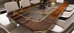 Luxus Esszimmer Set Esstisch und 10 Stühle Grau Braun Gold Luxus Esszimmer Set Esstisch und 10 Stühle Grau Braun Gold