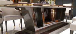 Luxus Esszimmer Set Esstisch und 10 Stühle Grau Braun Gold Luxus Esszimmer Set Esstisch und 10 Stühle Grau Braun Gold
