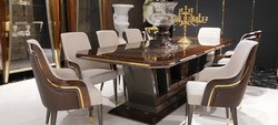 Luxus Esszimmer Set Esstisch und 10 Stühle Grau Braun Gold Luxus Esszimmer Set Esstisch und 10 Stühle Grau Braun Gold