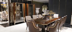 Luxus Esszimmer Set Esstisch und 10 Stühle Grau Braun Gold Luxus Esszimmer Set Esstisch und 10 Stühle Grau Braun Gold